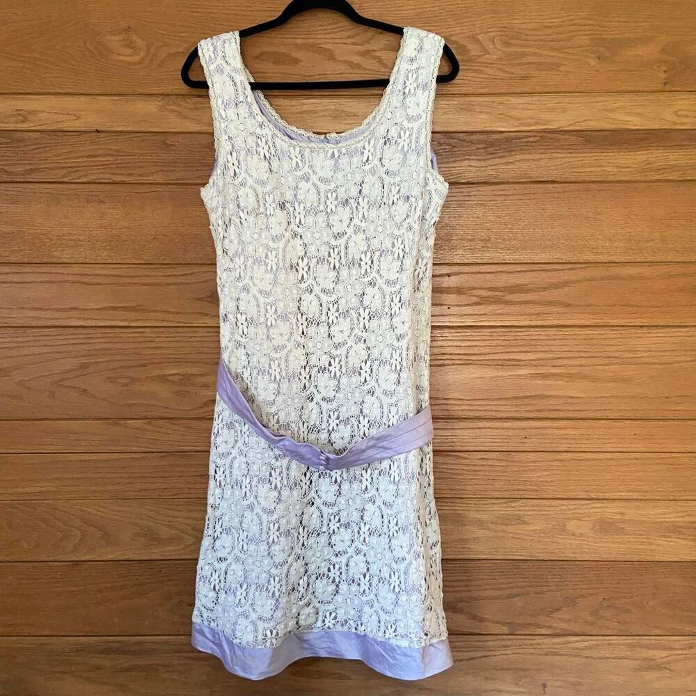 Vintage 90s Y2K Sarah Campbell floral crochet lavender lined dress